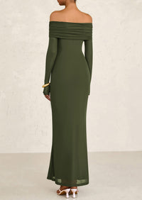Off The Shoulder Bodycon Long Sleeve Mesh Maxi Dress