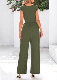 Dressy Ribbed Cap Sleeve Wide Leg Pants Elegant Casual Jumpsuits