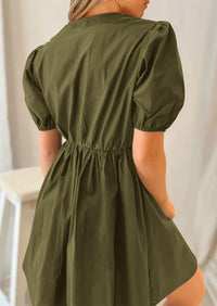 Casual Short Sleeve A Line Bow Tie Front Babydoll Loose Mini Dresses with Pockets
