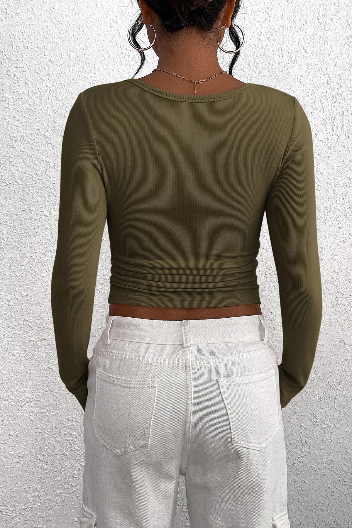 Long Sleeve Henley Button Down Ribbed Knit Slim Fit Casual T-shirts