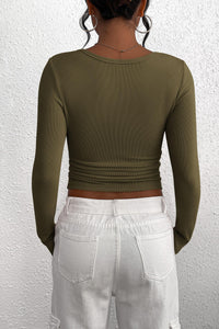 Long Sleeve Henley Button Down Ribbed Knit Slim Fit Casual T-shirts