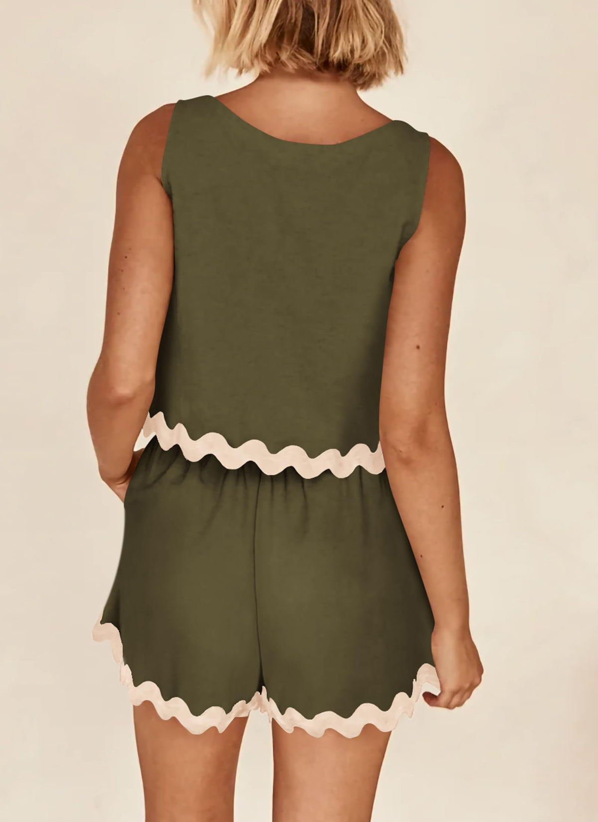 Beach Vacation Cropped Tank Top High Waist Shorts Two Piece Set