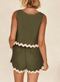 Beach Vacation Cropped Tank Top High Waist Shorts Two Piece Set