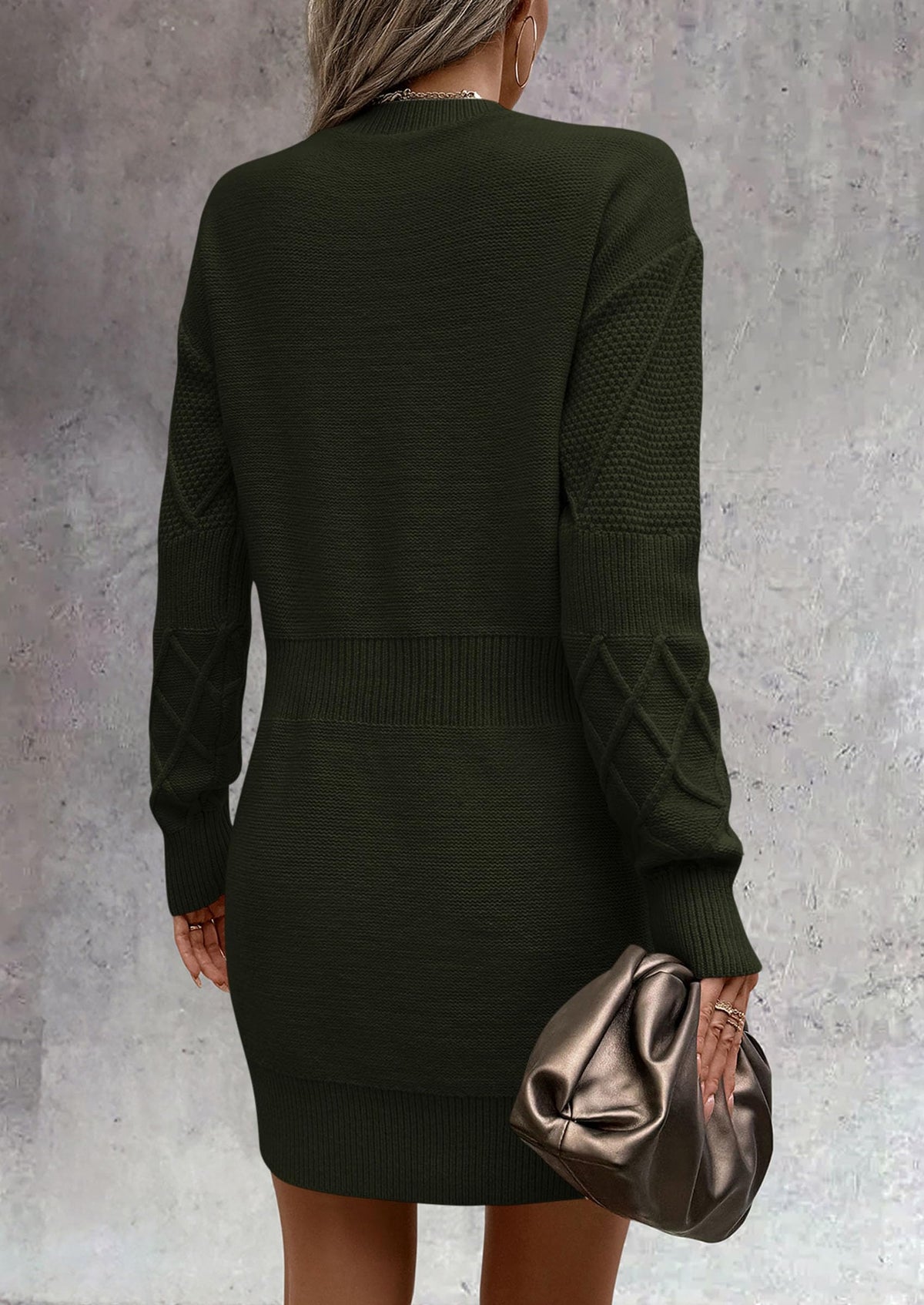 Long Sleeve Chunky Ribbed Knit Mini Sweater Dresses