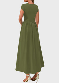 Casual Cap Sleeve Patchwork A Line Flowy Elegant Homecoming Maxi Dress