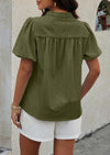 PRETTYGARDEN Womens Casual Summer Tops V Neck Short Puff Sleeve Pleated Cotton T Shirts Loose Dressy Blouses