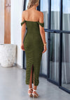 PRETTYGARDEN Womens Off The Shoulder Dress Ruched Bodycon Sleeveless Split Cocktail Party Maxi Dresses