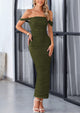 Off The Shoulder Ruched Bodycon Sleeveless Split Maxi Dresses