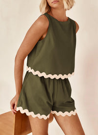 Beach Vacation Cropped Tank Top High Waist Shorts Two Piece Set