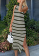 Knit Side Slit Striped Long Tank Dress