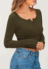 PRETTYGARDEN Women's Summer Long Sleeve Henley T Shirts Ribbed Knit Button Slim Fitted Basic Casual Going Out Fall Tops