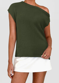 Off The Shoulder Casual Short Sleeve Tunic Lightweight Knit Sweaters