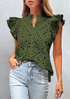PRETTYGARDEN Womens Summer Tops 2025 Dressy Casual Ruffle Cap Sleeve Button V Neck Embroidered Eyelet Blouses Shirts
