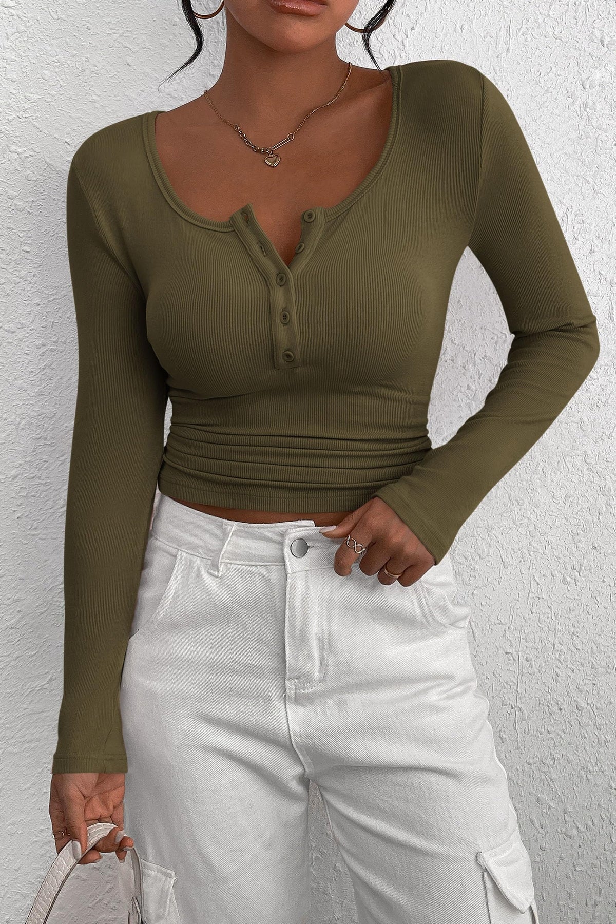 Long Sleeve Henley Button Down Ribbed Knit Slim Fit Casual T-shirts