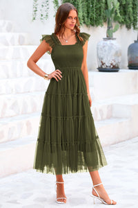 Casual Sleeveless Smocked Ruffle Tulle Flowy Beach Sundress