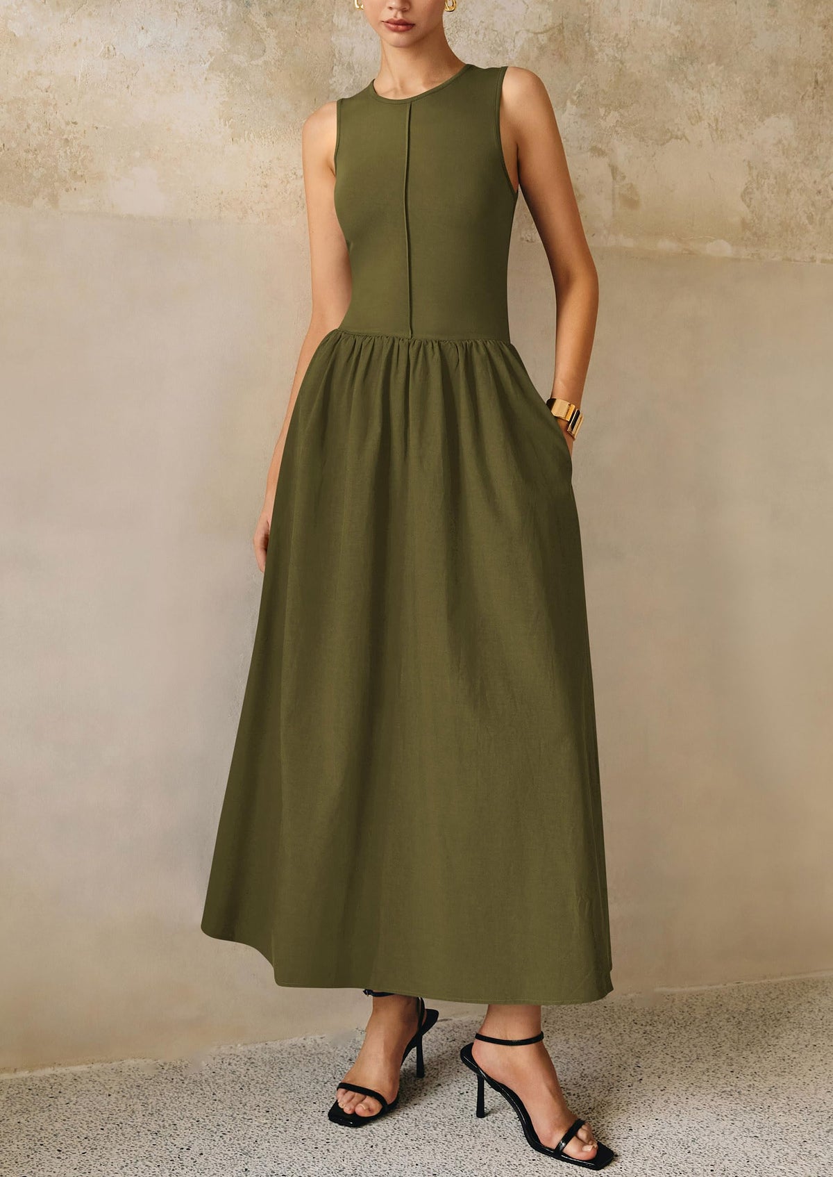 Casual Sleeveless Patchwork Knit Flowy Beach Maxi Dresses