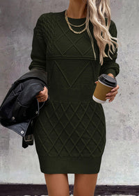 Long Sleeve Chunky Ribbed Knit Mini Sweater Dresses
