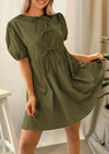 PRETTYGARDEN Womens Summer Casual Short Sleeve Dresses A Line Bow Tie Front Babydoll Loose Cute Mini Dress with Pockets