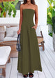 Strapless Patchwork Long Flowy Elegant Tube Top Maxi Dresses with Pockets