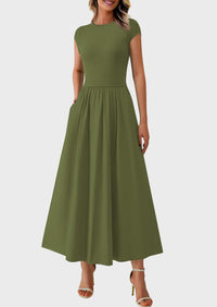 Casual Cap Sleeve Patchwork A Line Flowy Elegant Homecoming Maxi Dress