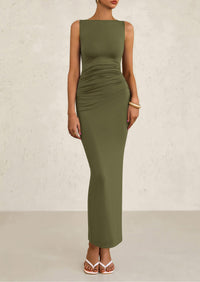 Sleeveless Ruched Bodycon Slit Long Maxi Dresses
