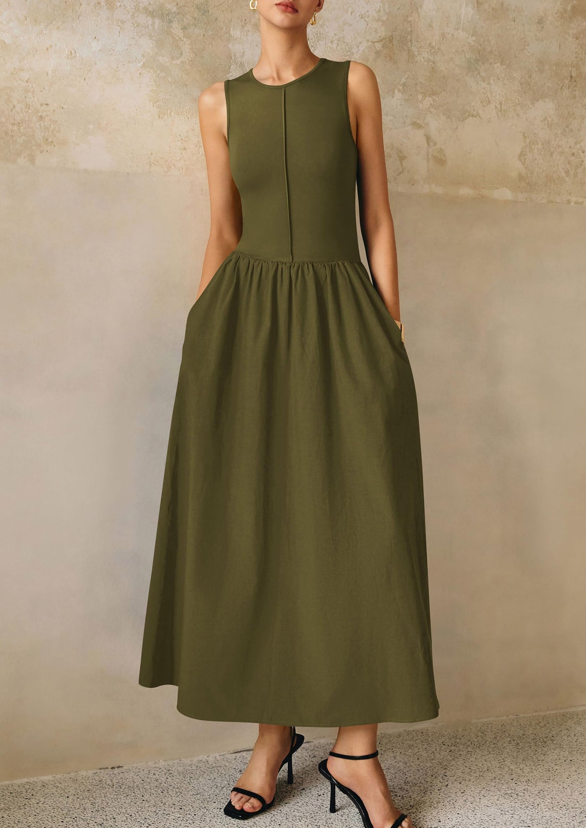 Casual Sleeveless Patchwork Knit Flowy Beach Maxi Dresses