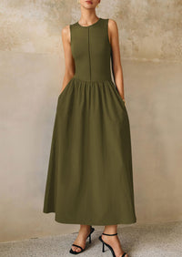 Casual Sleeveless Patchwork Knit Flowy Beach Maxi Dresses