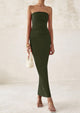 Strapless Tube Bodycon Ruched Slit Maxi Dresses