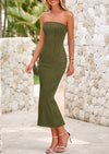 PRETTYGARDEN Womens Summer Maxi Dress Textured Bodycon Tube Off Shoulder Strapless Back Slit Long Party Dresses