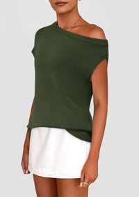 Off The Shoulder Casual Short Sleeve Tunic Lightweight Knit Sweaters