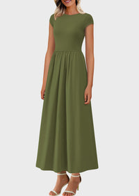 Casual Cap Sleeve Patchwork A Line Flowy Elegant Homecoming Maxi Dress