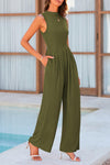 PRETTYGARDEN Womens Summer Jumpsuits Dressy Casual One Piece Outfits Sleeveless Mock Neck Wide Leg Pants Rompers with Pockets