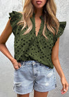 PRETTYGARDEN Womens Summer Tops 2025 Dressy Casual Ruffle Cap Sleeve Button V Neck Embroidered Eyelet Blouses Shirts