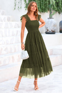 Casual Sleeveless Smocked Ruffle Tulle Flowy Beach Sundress