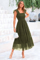 Casual Sleeveless Smocked Ruffle Tulle Flowy Beach Sundress