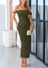 PRETTYGARDEN Womens Off The Shoulder Dress Ruched Bodycon Sleeveless Split Cocktail Party Maxi Dresses
