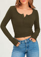 Long Sleeve Henley Ribbed Knit Button Up Slim Fitted Basic Casual T-shirts