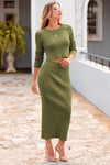 PRETTYGARDEN Women's Spring Fall 2 Piece Sweater Set Rib Knit Long Sleeve Crop Top Maxi Bodycon Skirt Casual Winter Outfits PRETTYGARDEN