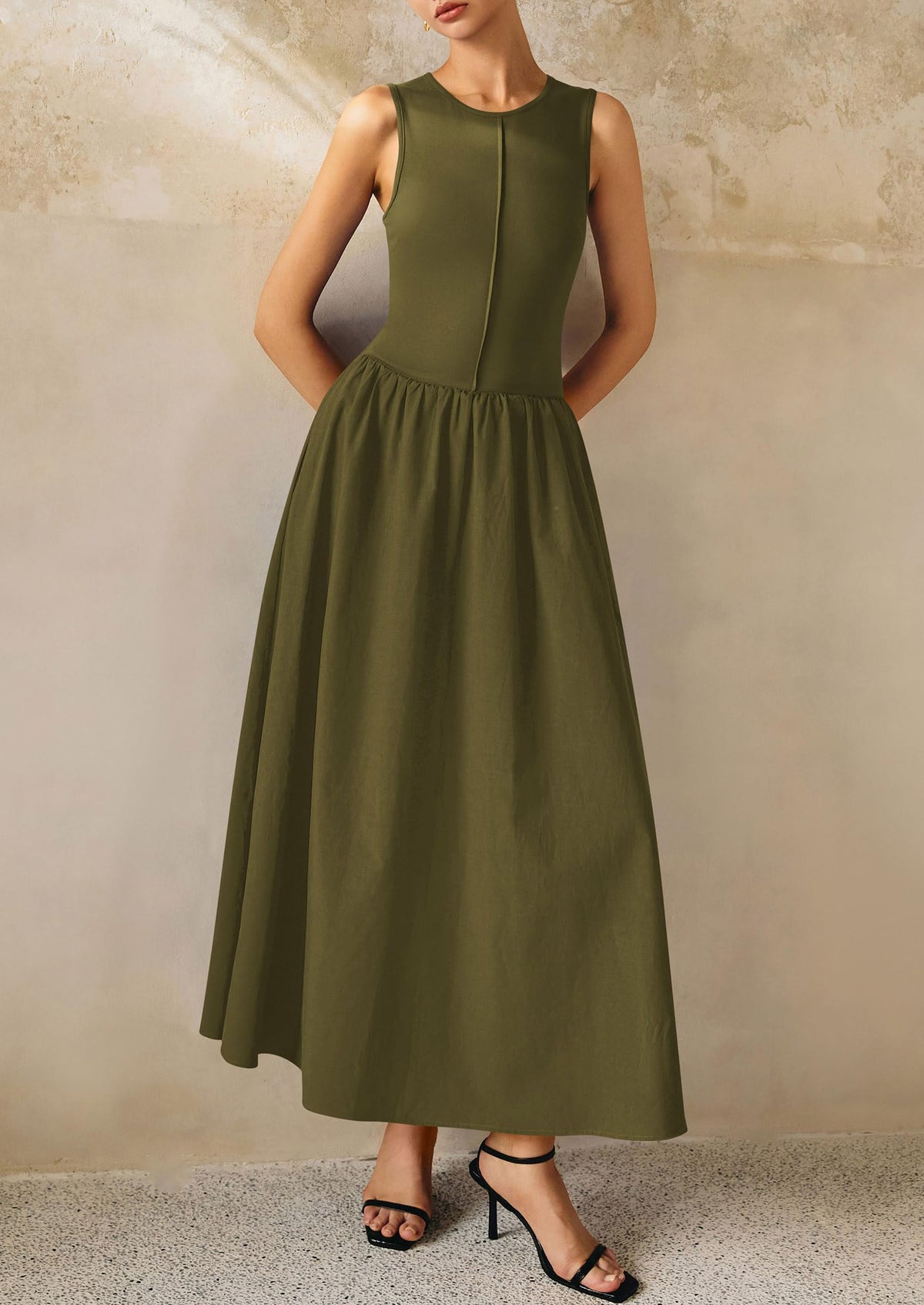 Casual Sleeveless Patchwork Knit Flowy Beach Maxi Dresses