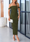 PRETTYGARDEN Womens Off The Shoulder Dress Ruched Bodycon Sleeveless Split Cocktail Party Maxi Dresses