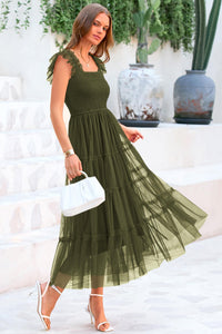 Casual Sleeveless Smocked Ruffle Tulle Flowy Beach Sundress
