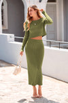 PRETTYGARDEN Women's Spring Fall 2 Piece Sweater Set Rib Knit Long Sleeve Crop Top Maxi Bodycon Skirt Casual Winter Outfits PRETTYGARDEN