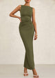 Sleeveless Ruched Bodycon Slit Long Maxi Dresses