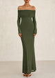 Off The Shoulder Bodycon Long Sleeve Mesh Maxi Dress