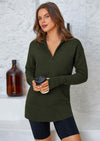 PRETTYGARDEN Womens Long Sleeve Quarter Zip Pullover Sweater Casual Loose V Neck Collared Ribbed Knit Jumper Tops Thumb Hole
