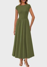 Casual Cap Sleeve Patchwork A Line Flowy Elegant Homecoming Maxi Dress