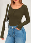 PRETTYGARDEN Women's Summer Long Sleeve Henley T Shirts Ribbed Knit Button Slim Fitted Basic Casual Going Out Fall Tops