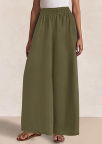 Casual Elastic Waist Loose Flowy Palazzo Pants Trousers with Pockets