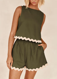 Beach Vacation Cropped Tank Top High Waist Shorts Two Piece Set