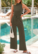 Casual Sleeveless Mock Neck Wide Leg Pants Jumpsuits